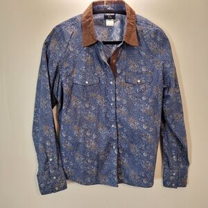 Vintage Cherokee Blueberry Print Brown Corduroy Accents - Size M